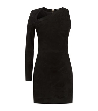 Shop Balmain Suede One Sleeve Fitted Dress