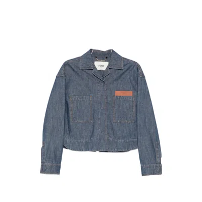Fendi Logo-patch Patch-pocket Jacket In Blue