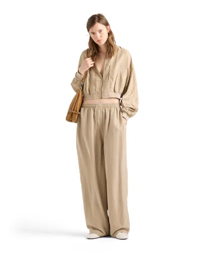 Prada Drawstring Cotton-linen Pants In Neutral