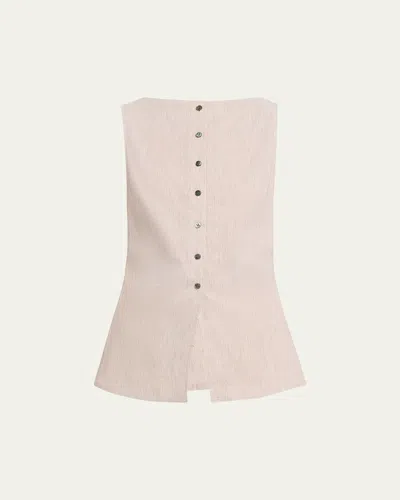 Theory Boatneck Cutaway Top In Textured Linen In White