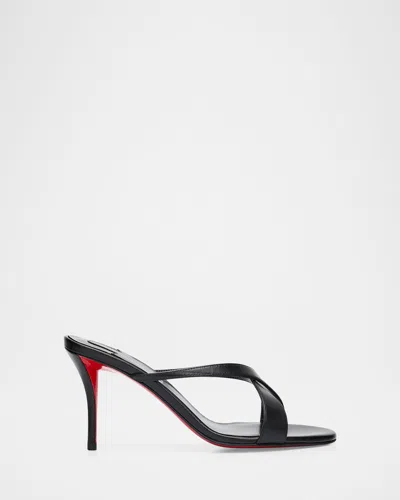Christian Louboutin Mulazee Leather Mules Crossover Straps Stiletto Heel In Black