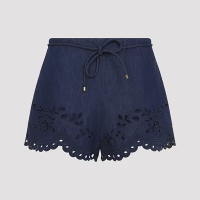 Zimmermann Mahon Broderie Anglaise Denim Shorts In Blue