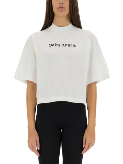 Palm Angels Classic Logo Cropped T-shirt In White