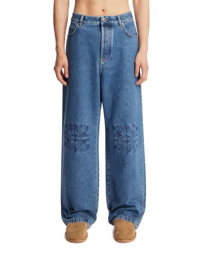 Loewe Denim Trousers Belt Loops Embroidered Back Pockets In Blue