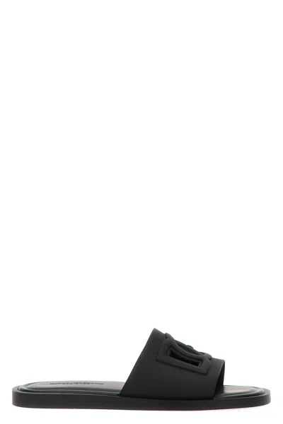 Dolce & Gabbana Slides Man Sandals Black Size 13 Leather In Gray