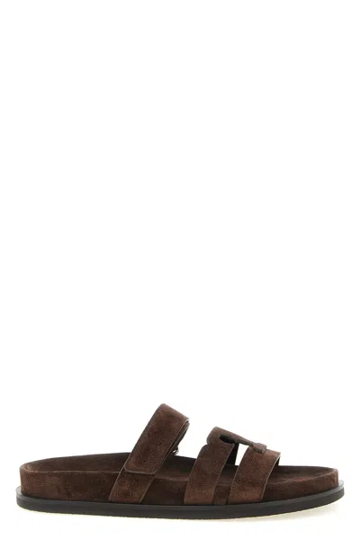 Tory Burch Slippers Ines In Pelle Scamosciata Cioccolato Donna In Brown