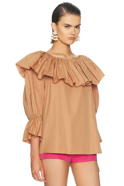Chloé Ruffled Cotton Blouse With Drawstring Cuffs For Women In Brown
