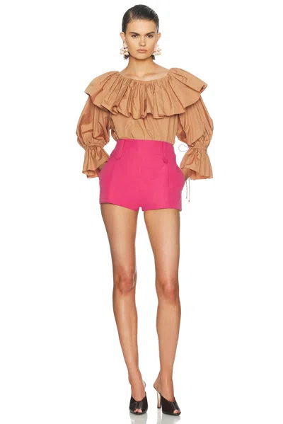Chloé Ruffled Cotton Blouse With Drawstring Cuffs For Women In Brown