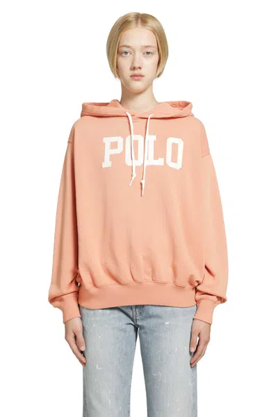 Polo Ralph Lauren Logo Lightweight Fleece Hoodie In Pastel Coral In Pink