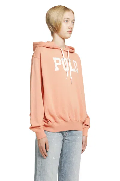 Polo Ralph Lauren Logo Lightweight Fleece Hoodie In Pastel Coral In Pink