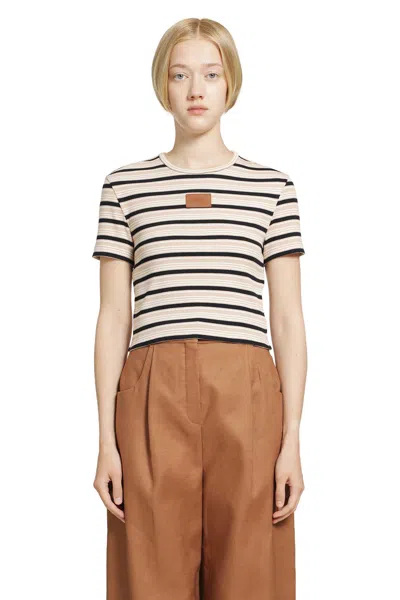 Fendi Striped Logo-patch T-shirt In Neutral