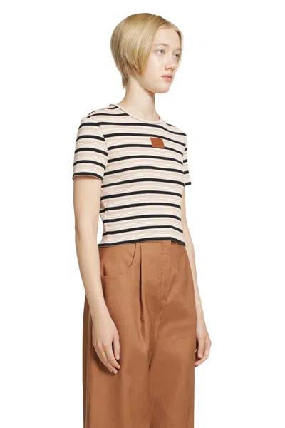 Fendi Striped Logo-patch T-shirt In Neutral