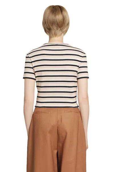 Fendi Striped Logo-patch T-shirt In Neutral