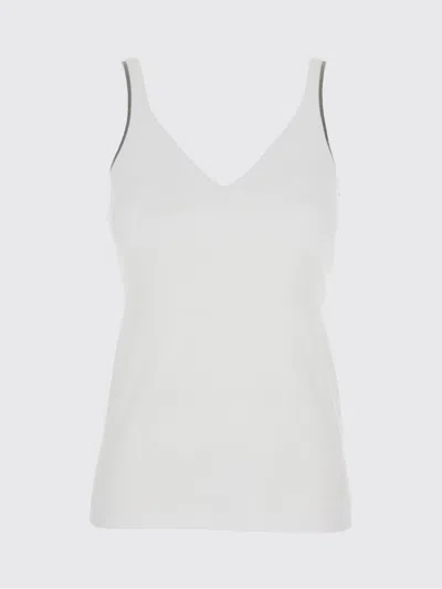 Brunello Cucinelli Silk Strap Top In White