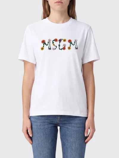 Msgm White Graphic Crew Neck T-shirt In White