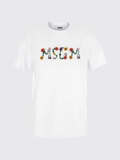 Msgm White Graphic Crew Neck T-shirt In White