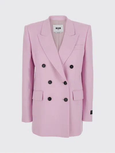 Msgm Double-breasted Notched Lapel Jacket In Pink
