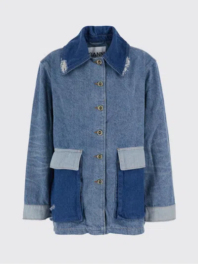 Ganni Buttoned Distressed Jacket In Multi