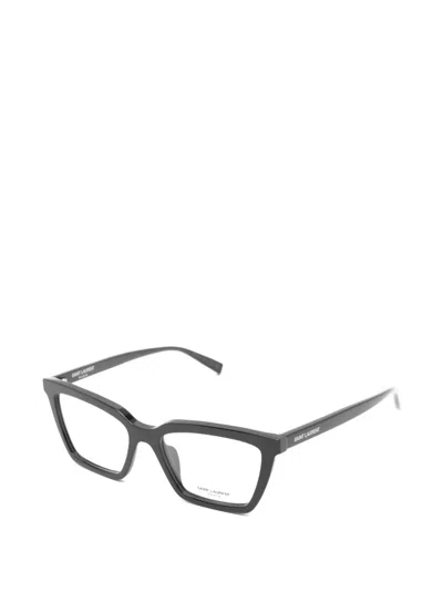 Saint Laurent Logo-engraved Rectangle-frame Glasses In Black