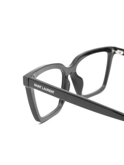 Saint Laurent Logo-engraved Rectangle-frame Glasses In Black