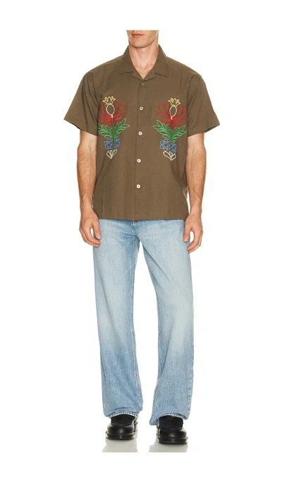 Obey Perry Woven Button Down Canteen In Brown