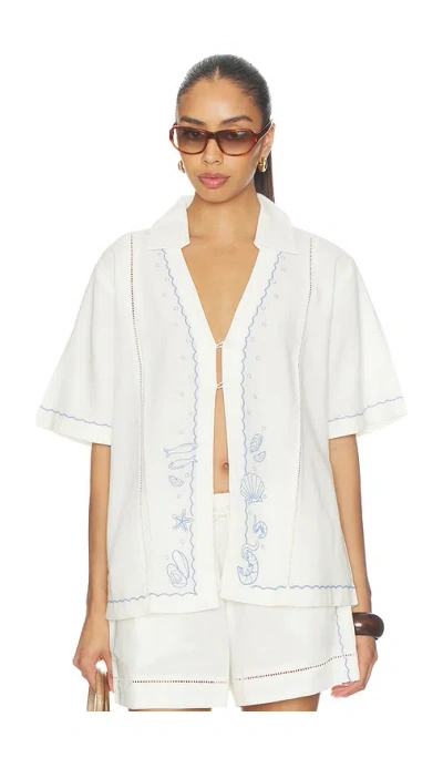 L*space Lspace La Mer Embroidered Cover-up Shirt In White