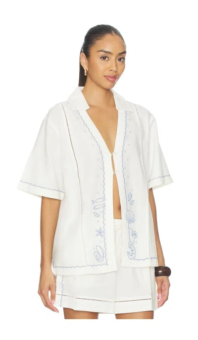L*space Lspace La Mer Embroidered Cover-up Shirt In White