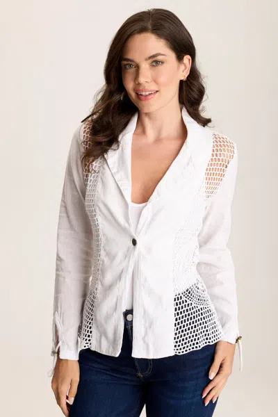 Xcvi Contessa Linen Blazer With Crochet Insets In White