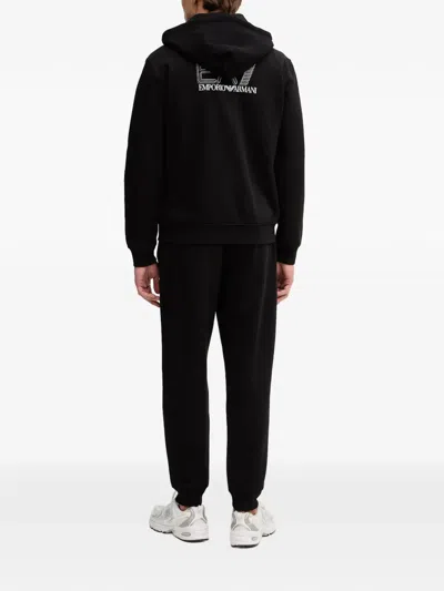 Ea7 Zip Drawstring Hoodie In Black