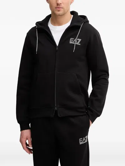 Ea7 Zip Drawstring Hoodie In Black