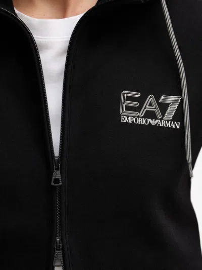 Ea7 Zip Drawstring Hoodie In Black