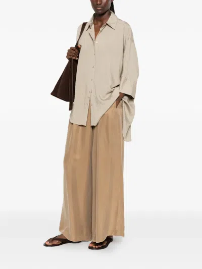 Eleh Pinstripe-pattern Oversized Shirt In Brown