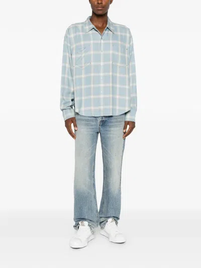 Cole Buxton Check-pattern Stud-embellished Shirt In Blue