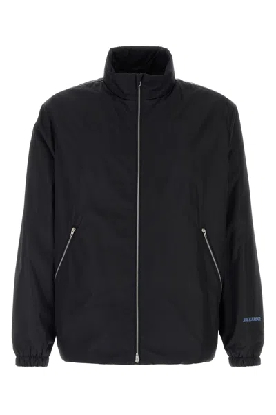 Jil Sander Polyester Jacket High Collar Elastic Cuffs In Blue