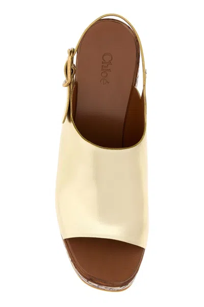 Chloé Maxime Leather Wedge Mules Slingback Platform In Gold