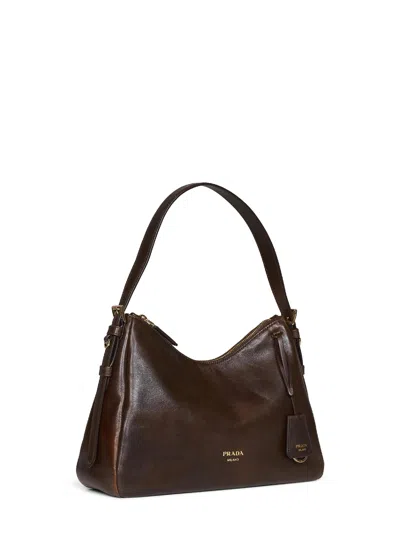 Prada Zippered Shoulder Bag In Brown