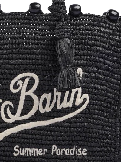 Mc2 Saint Barth Rectangular Raffia Handbag With Beaded Edges In Black