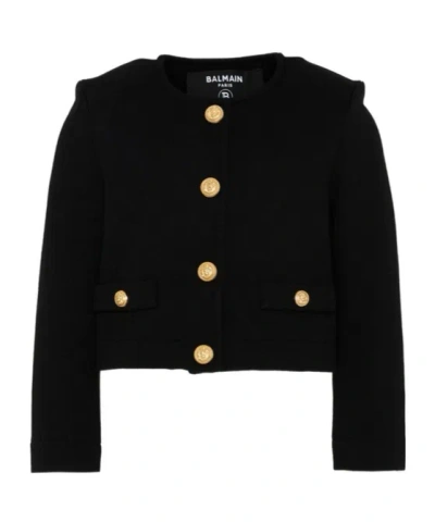 Balmain Buttoned Cotton Jacket In Black