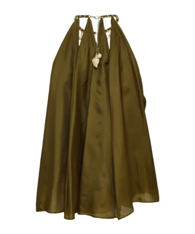 Zimmermann Womens Olive Mahon Chain Neck Silk Blouse Xl In Green