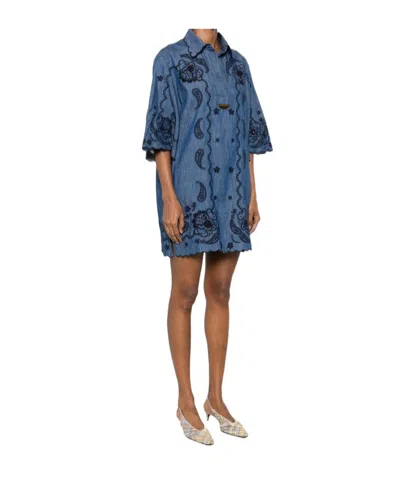 Zimmermann Aster Broderie Anglaise-trimmed Cotton-denim Mini Dress In Blue