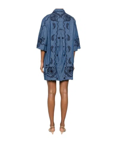 Zimmermann Aster Broderie Anglaise-trimmed Cotton-denim Mini Dress In Blue