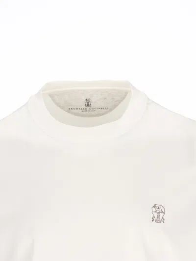 Brunello Cucinelli Cotton Jersey Crew Neck T-shirt With Logo In White