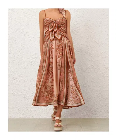 Zimmermann Womens Pink Paisley Floral Aster Scar Silk Midi Dress Xl In Orange