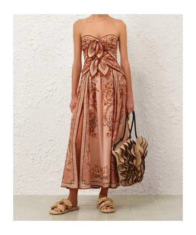 Zimmermann Womens Pink Paisley Floral Aster Scar Silk Midi Dress Xl In Orange