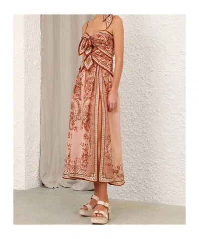 Zimmermann Womens Pink Paisley Floral Aster Scar Silk Midi Dress Xl In Orange