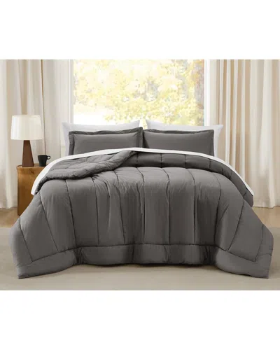Brooklyn Loom Oversized Cotton Percale 3pc Comforter Set In Gray
