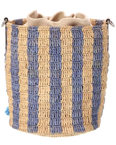 Valentino Garavani Small Bucket Bag In Raffia With Beige And Light Blue Stripes In Multi