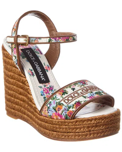 Dolce & Gabbana Wedge Sandals With Logo Embroidery In White