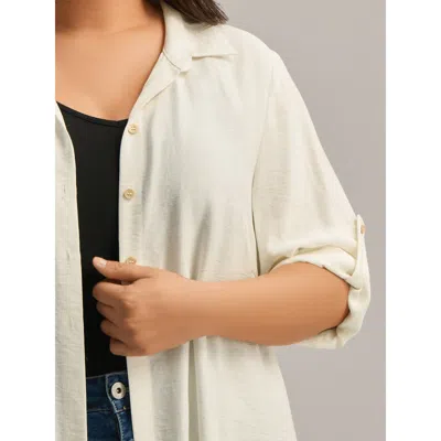 Bloomchic Women's Plus Size Front-open Long Basic Blouse Ivory Non Vacation Long Sleeve 10/m In White
