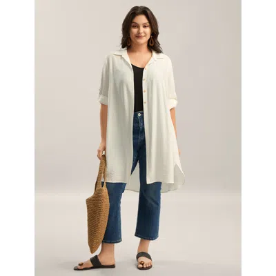 Bloomchic Women's Plus Size Front-open Long Basic Blouse Ivory Non Vacation Long Sleeve 10/m In White
